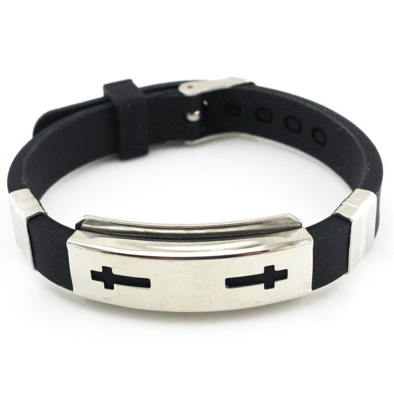 Stainless Steel Cross Silicone Bracelet Manufacturer - High Quality Men's Elegant Fine Bangles Jewelry