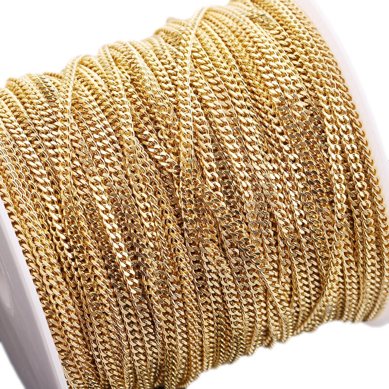 Stainless Steel Cuba Chain Necklace Manufacturer - 50meters/Roll 6mm Wide Non Tarnish 18K Gold Plated Minimalist Chopin Loose