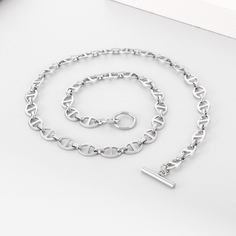 Stainless Steel Jewelry Set Manufacturer - Wholesale Custom Hand Made Trendy OT Toggle Pig Nose Men Geometric Chain Bracelet Necklace