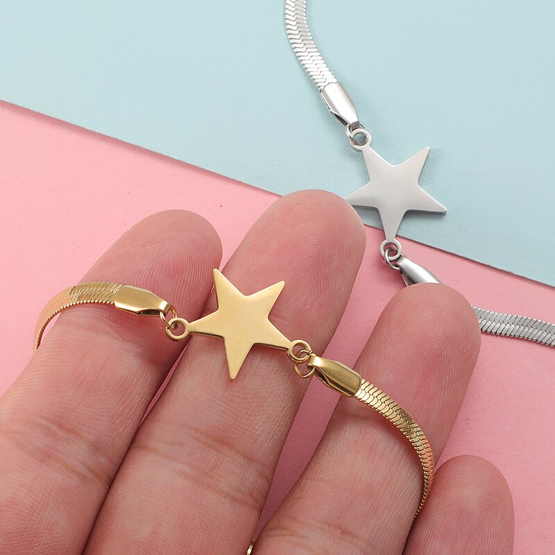 Stainless Steel Star Pendant Bracelet Manufacturer - Cross-border Simple Gold Plated High-end Blade Chain Unisex Fashion Five-pointed Star