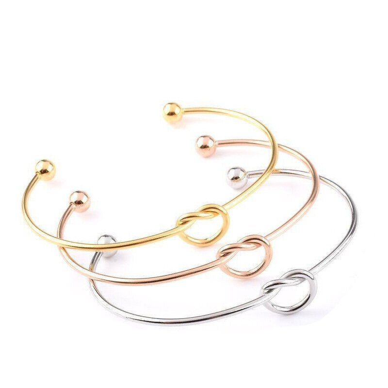 Stainless Steel Bracelet Manufacturer - Wholesale Price Korean Fashion Style Open Bangle Simple Knot Design Heart Shape Jewelry