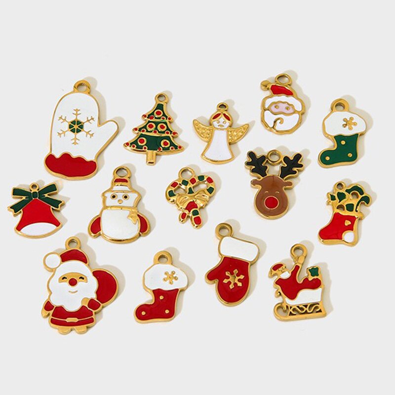 Stainless Steel Snowman Elk Pendant Manufacturer - Women's Punk European American Cross-border Christmas Oil Dropping DIY Jewelry Accessories