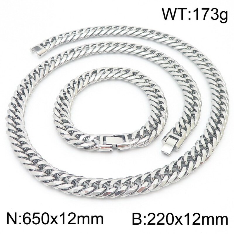 Stainless Steel Chain Set Manufacturer - Linsa Luxury 12mm Men's Bracelet and Necklace Colorful Designer Fine Chains for Men's Jewelry