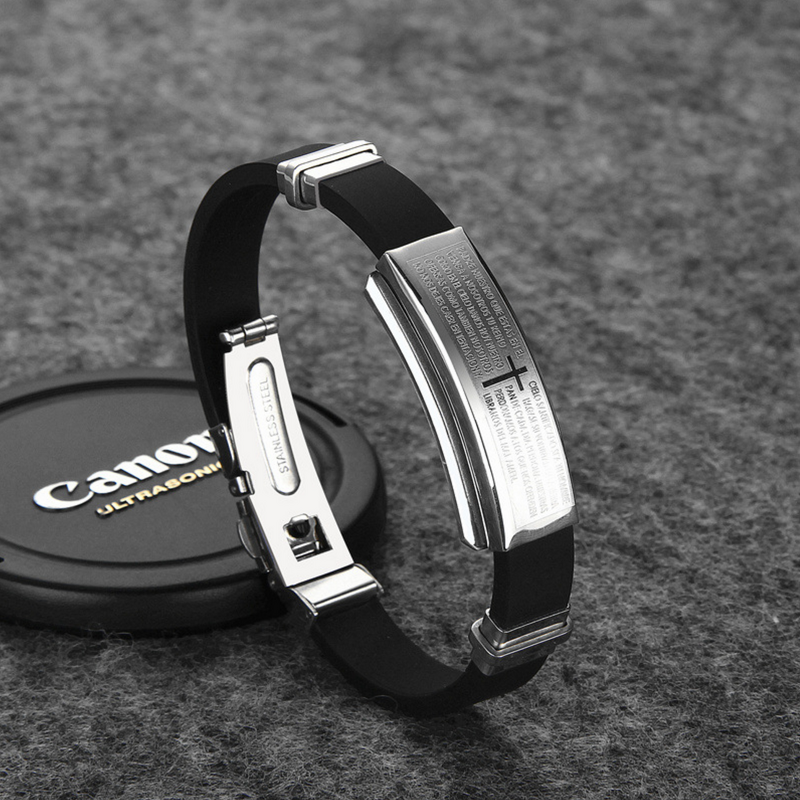 Stainless Steel Cross Bracelets Manufacturer - Christian Women Men Rubber Religion Accessories Jewelry Engraved Bangle Wholesale