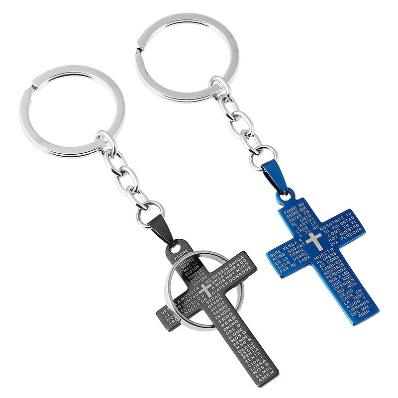 Stainless Steel Cross Keychain Manufacturer - Catholic Religious Orthodox Crucifix Mini Gold Holy Bible Book Religious Jewelry Blue and Black Plated