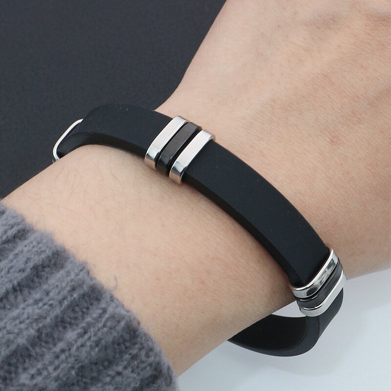 Stainless Steel Silicone Wristband Bracelet Manufacturer - Promotion Gifts Wholesale Custom Fashion Jewelry Blank With Laser logo