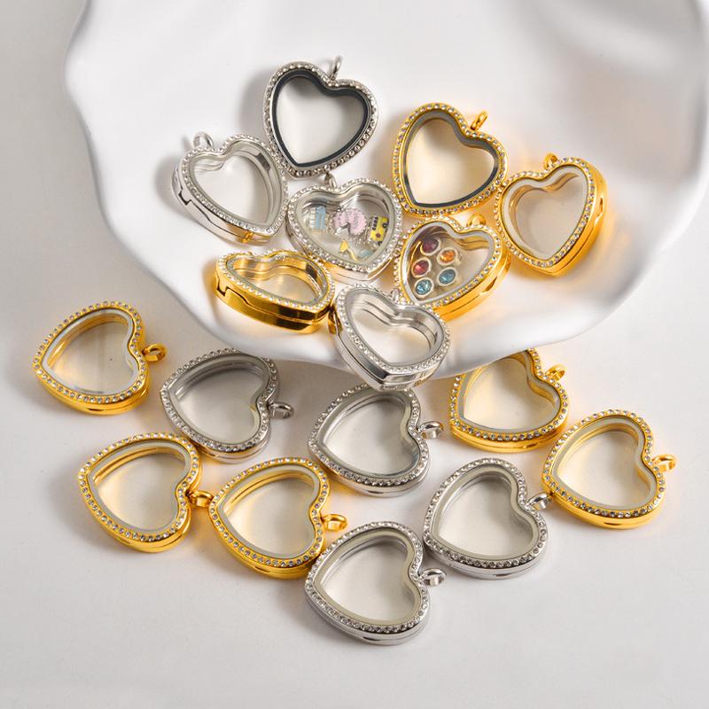 Stainless Steel Heart-Shaped Pendant Manufacturer - Trendy with Diamond Open Non-Magnetic 30mm Gau Box Glossy Glass Photo Box for Souvenirs