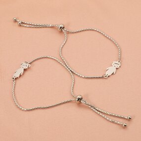 Stainless Steel Adjustable Bracelet Manufacturer - New Trendy Unisex Rubber Beads Gold-color Plating Cartoon Design-Couple Student All-match