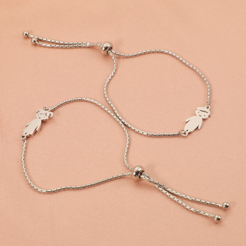 Stainless Steel Adjustable Bracelet Manufacturer - New Trendy Unisex Rubber Beads Gold-color Plating Cartoon Design-Couple Student All-match