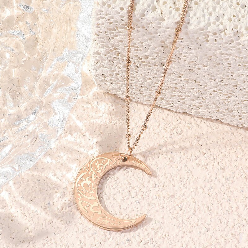 Stainless Steel Islamic Necklace Manufacturer - 2024 Wholesale Quran Religious Totem Moon Titanium Jewelry Muslim Allah Pendant for Mosque