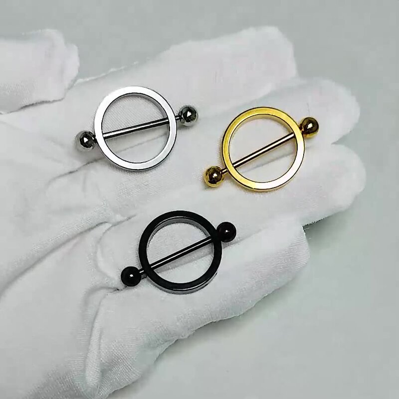 Stainless Steel Nipple Shield Manufacturer - Piercing Nipple Rings Round Gold&Black&Silver Industrial Barbell Rings for Nipple Piercing Jewelry