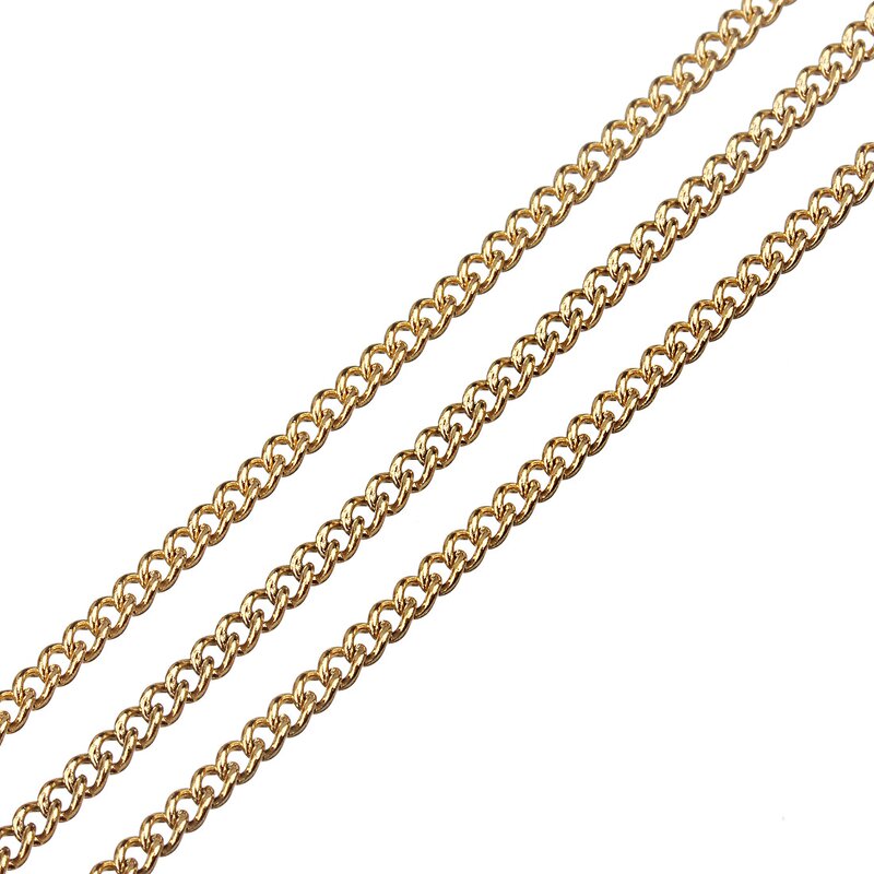 Stainless Steel Curb Chain Necklace Manufacturer - 100meters/roll 3mm Factory Price Waterproof 18K Real Gold Plated for DIY Jewelry Making