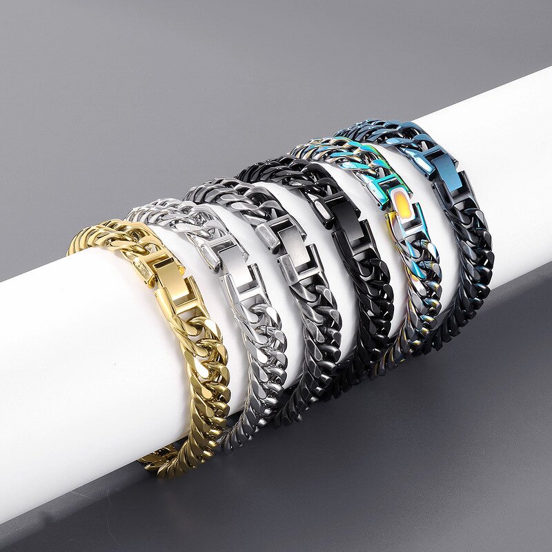 Stainless Steel Chain Set Manufacturer - Linsa Luxury 12mm Men's Bracelet and Necklace Colorful Designer Fine Chains for Men's Jewelry