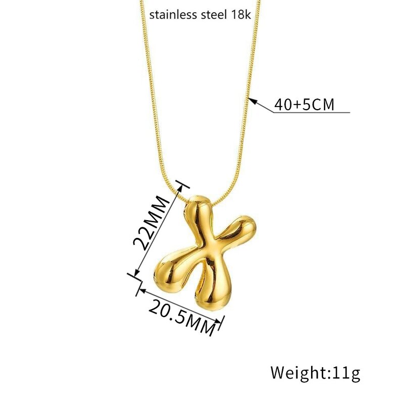 Stainless Steel Initial Letter Pendant Necklace Manufacturer - Women's Cute Style Tiny Bubble Gold Plated Puffy Fashion Jewelry