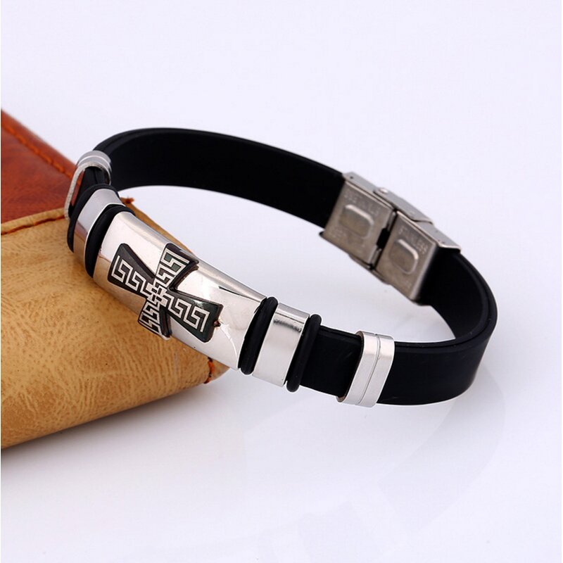 Stainless Steel Cross Bracelet Manufacturer - Ebay Hot Sale Russia Orthodox Wholesale Silicon Bangle Jewelry for Men