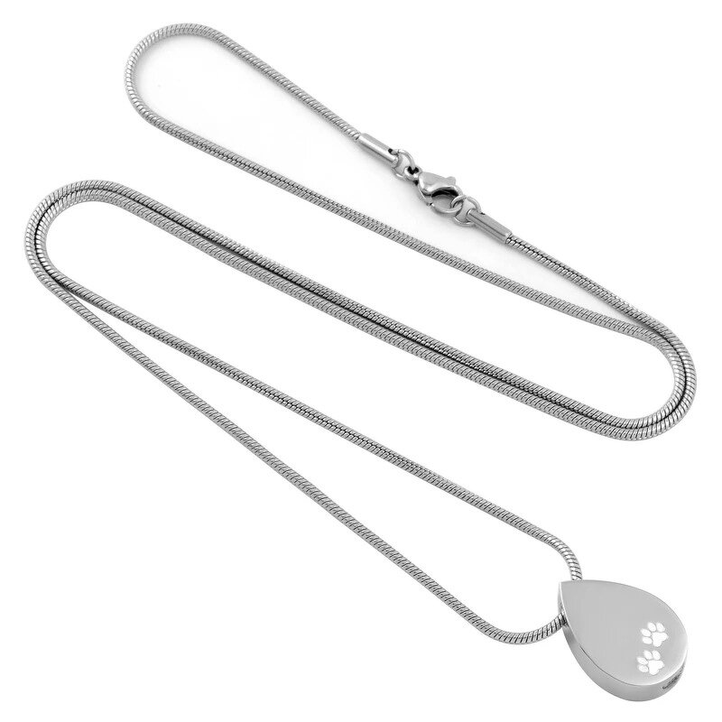 Stainless Steel Urn Pendant Manufacturer - Wholesale Custom Logo Cremation Cylinder Memorial Waterdrop Chain with Dog Paw Prints