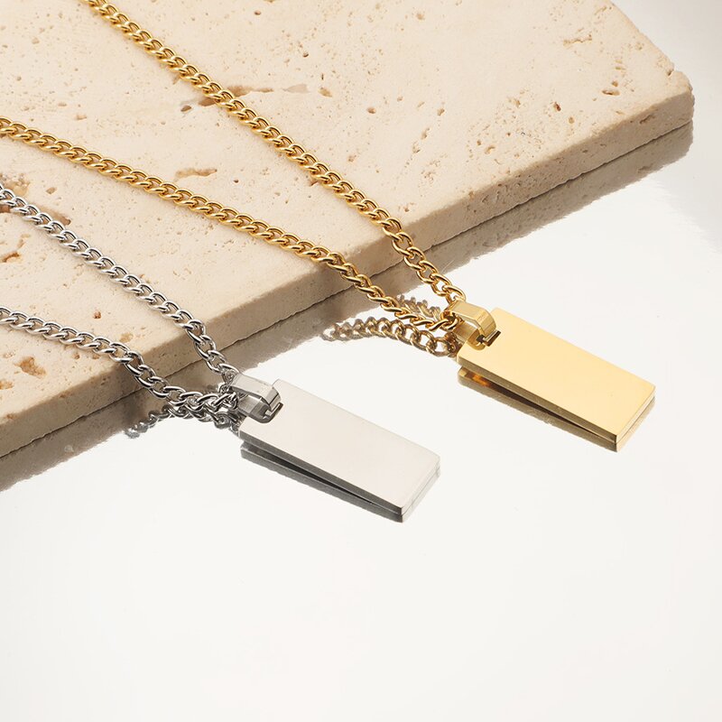 Stainless Steel Rectangular Pendant Manufacturer - Women Children's Blank Side Chain Necklace Simple Gold-color Casual Joker DIY Lettering