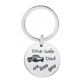 Stainless Steel Car Keychain Manufacturer - Father's Day Best Gift Fast Delivery Custom Engraved 25mm Round Charm and Key Ring for Driver