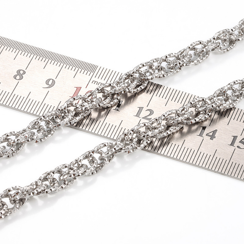 Stainless Steel Link Chain Manufacturer - By Meter Double Weave Embossed Unisex Necklace/Bracelet Geometric Shape Shiny & Trendy for DIY