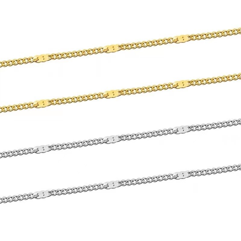 Stainless Steel Flat Link Chain Manufacturer - 100Meters/Roll 2mm Wide Factory Price Necklace 18K Real Gold Plated for DIY Jewelry Making