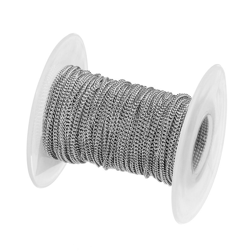 Stainless Steel Curb Chain Necklace Manufacturer - 100meters/roll 3mm Factory Price Waterproof 18K Real Gold Plated for DIY Jewelry Making