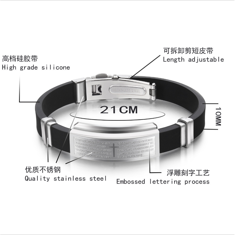 Stainless Steel Cross Bracelets Manufacturer - Christian Women Men Rubber Religion Accessories Jewelry Engraved Bangle Wholesale