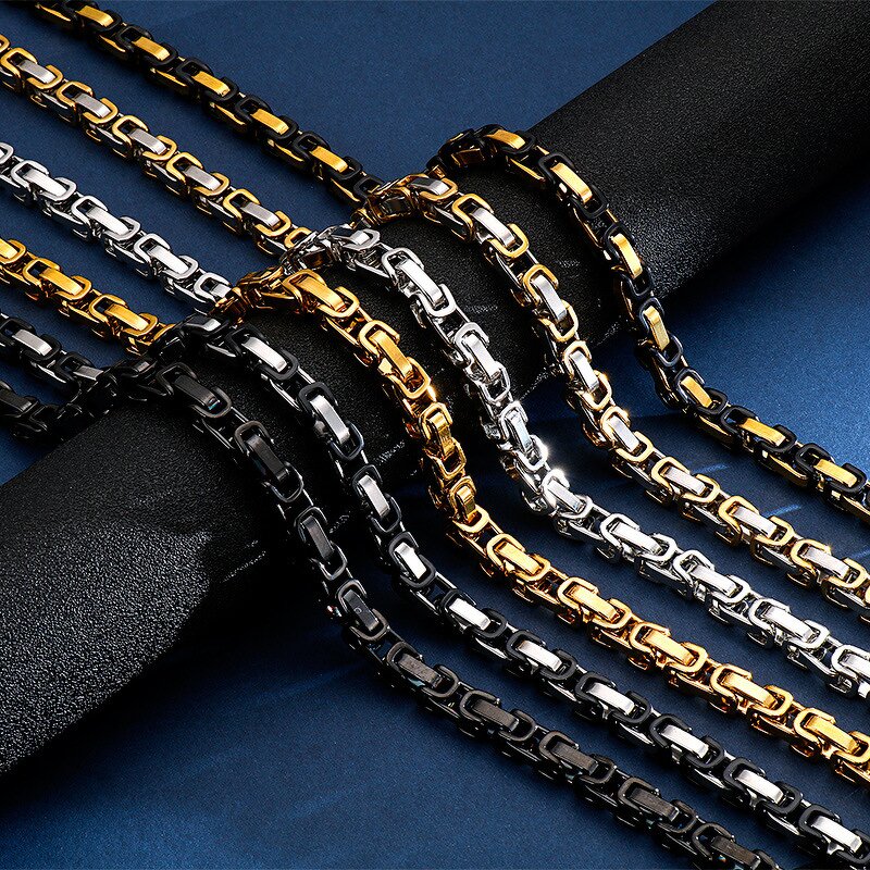 Stainless Steel Byzantine Chain Set Manufacturer - Wholesale Linsa Jewelry Luxury 4mm 6mm 8mm Necklace for Men Colorful Designer Titanium Steel