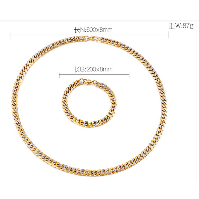 Stainless Steel Byzantine Chain Manufacturer - Linsa Jewelry Luxury 8mm Bracelet Necklace for Men Colorful Designer Titanium