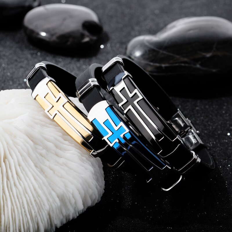 Stainless Steel Cross Bracelets Manufacturer - 2025 Wholesale Stock Mixed Designs Men's Religious Lord's Prayer Silicone Spanish Fashion Charm