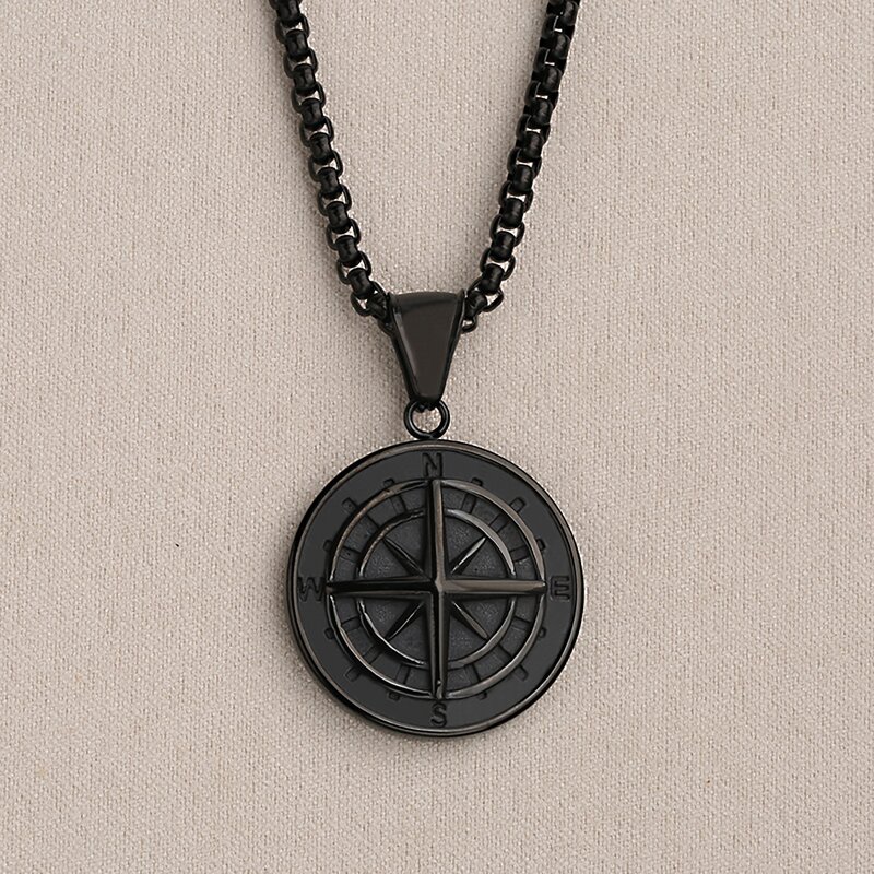 Stainless Steel Compass Pendant Necklace Manufacturer - Promotion Simple Male Jewelry Chain for Men Compass Charm Gifts