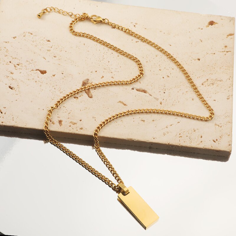 Stainless Steel Rectangular Pendant Manufacturer - Women Children's Blank Side Chain Necklace Simple Gold-color Casual Joker DIY Lettering