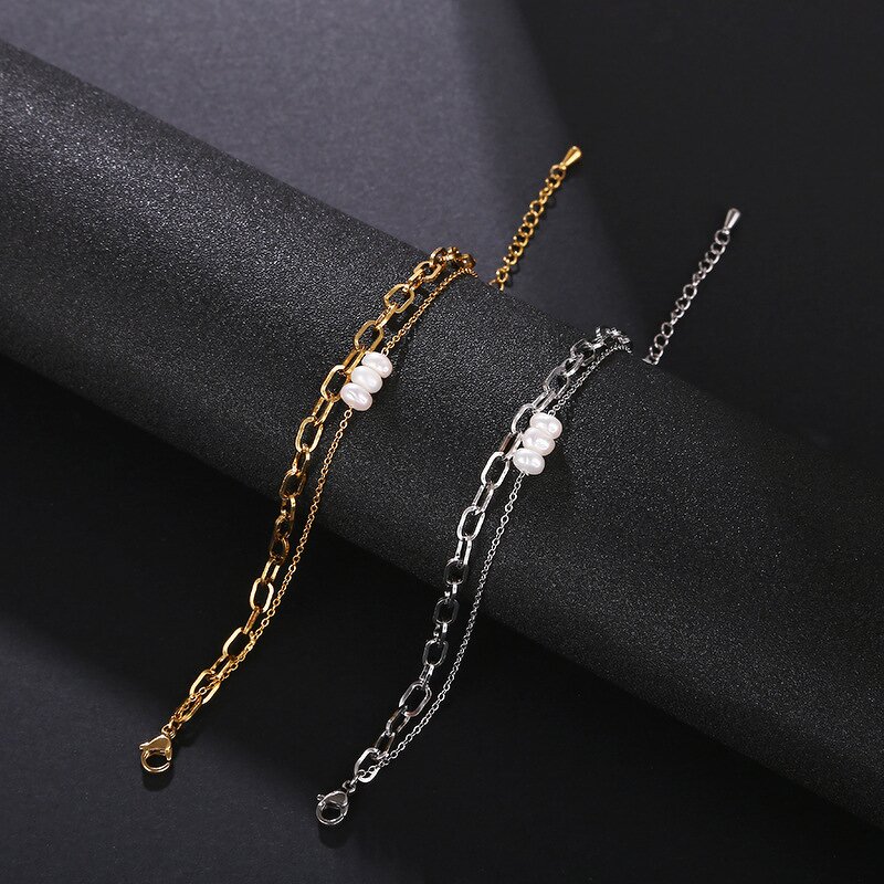 Stainless Steel Paperclip Chain Bracelet Manufacturer - 18k Gold Women's Fashion Accessories Double Layer Freshwater Pearls Charm
