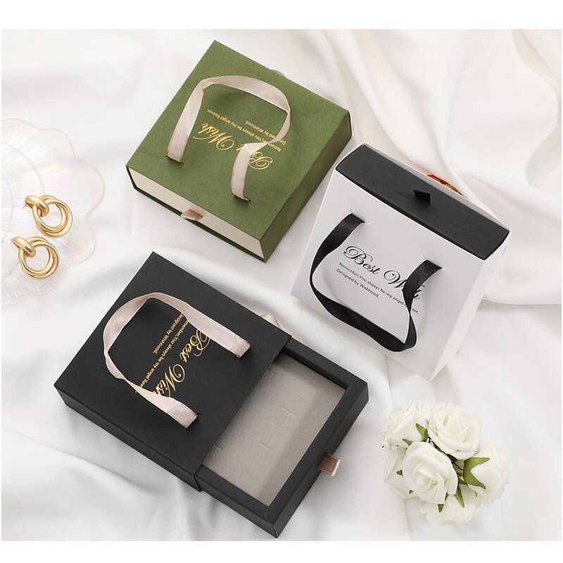 Cardboard Paper Packaging Box Manufacturer - ECO Friendly Custom Logo Printed Hard Rigid Recycle Style Drawer Sliding Gift with Ribbon Handle