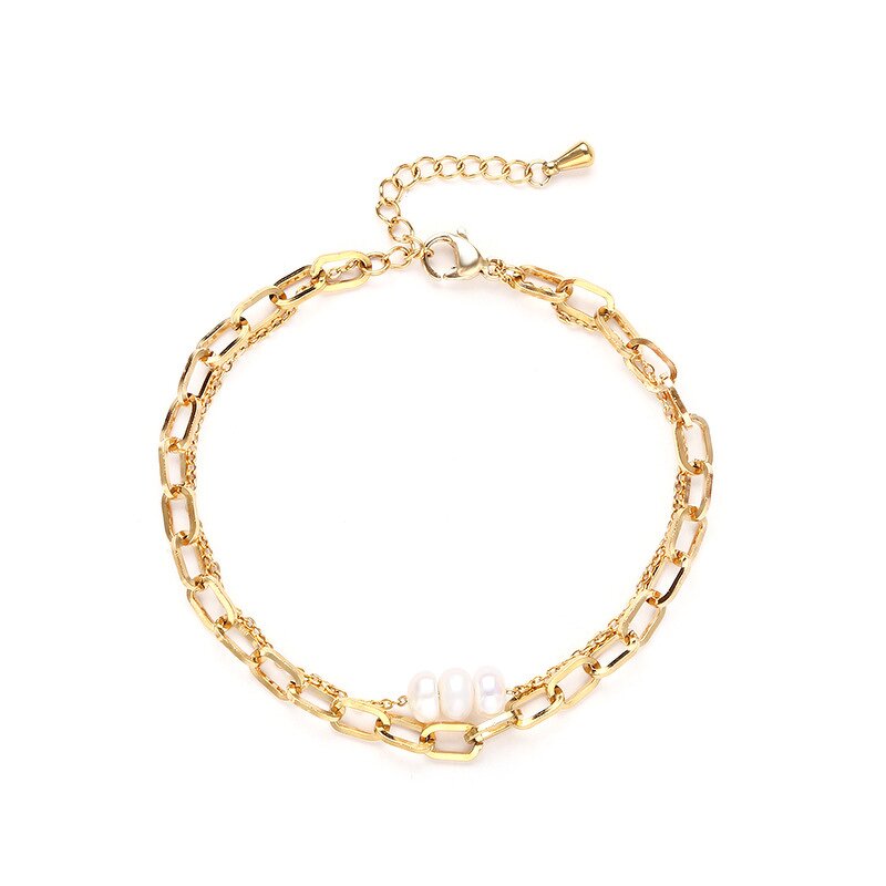 Stainless Steel Paperclip Chain Bracelet Manufacturer - 18k Gold Women's Fashion Accessories Double Layer Freshwater Pearls Charm