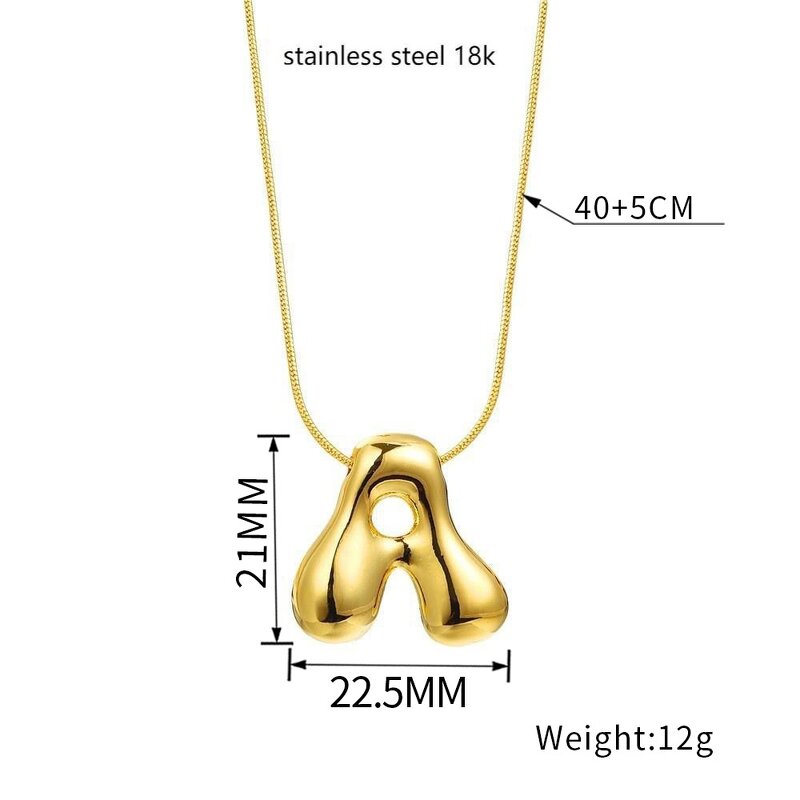 Stainless Steel Initial Letter Pendant Necklace Manufacturer - Women's Cute Style Tiny Bubble Gold Plated Puffy Fashion Jewelry