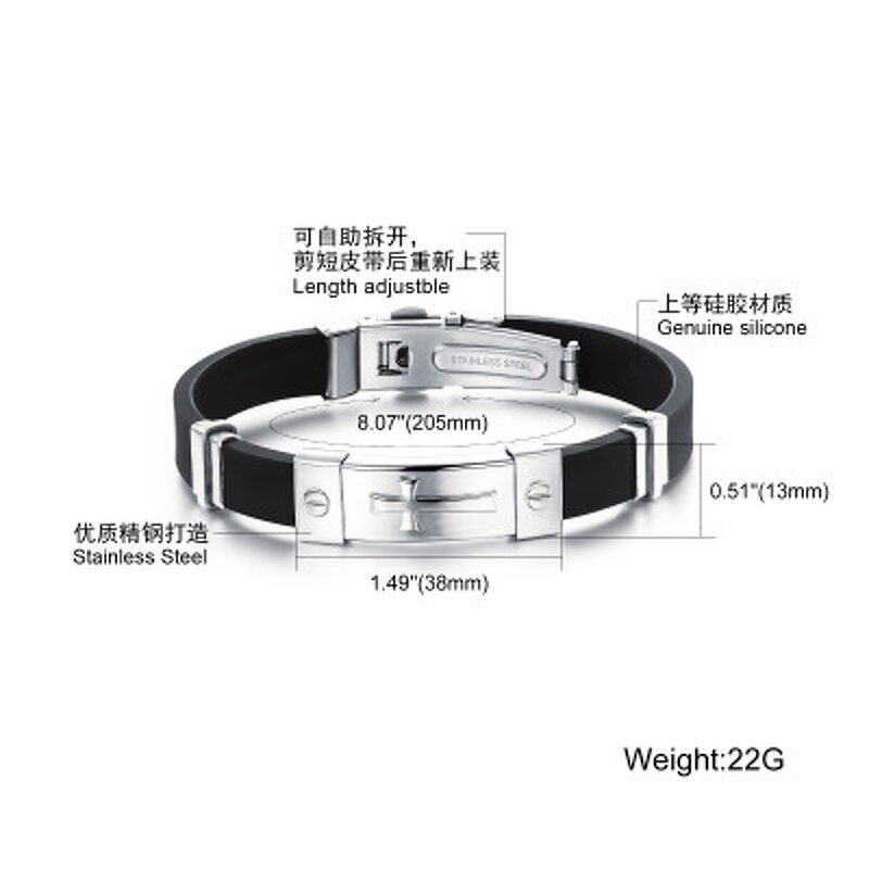 Silicone Cross Bracelet Manufacturer - Top Quality Engravable Religious Jewelry Cuff Bangle Stainless Steel Cuff Rubber for Men