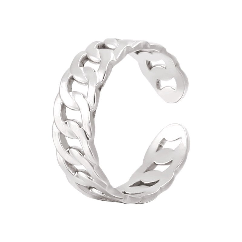 Stainless Steel Adjustable Ring Manufacturer - Cheap Jewelry for Women 18k Gold Plated Link Chain Geometric Twisted Wide Band Open