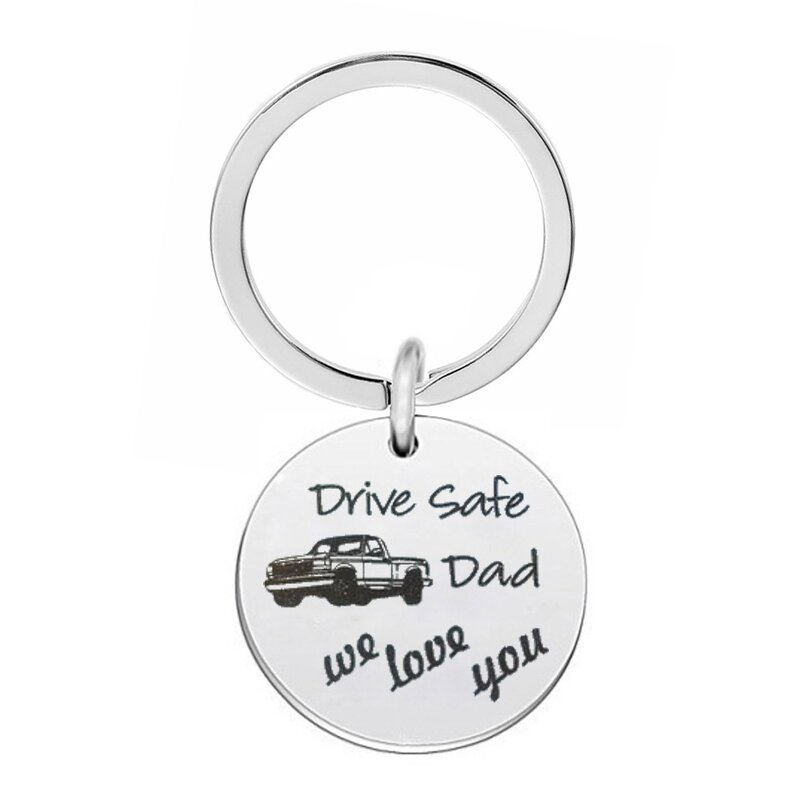 Stainless Steel Car Keychain Manufacturer - Father's Day Best Gift Fast Delivery Custom Engraved 25mm Round Charm and Key Ring for Driver