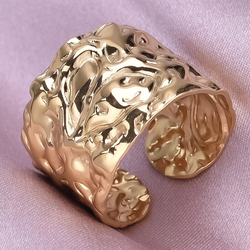 Stainless Steel Wide Ring Manufacturer - Geometric Liquid Wrinkles Exaggerated Concave Convex Pattern Couples Trendy Waterproof Jewelry