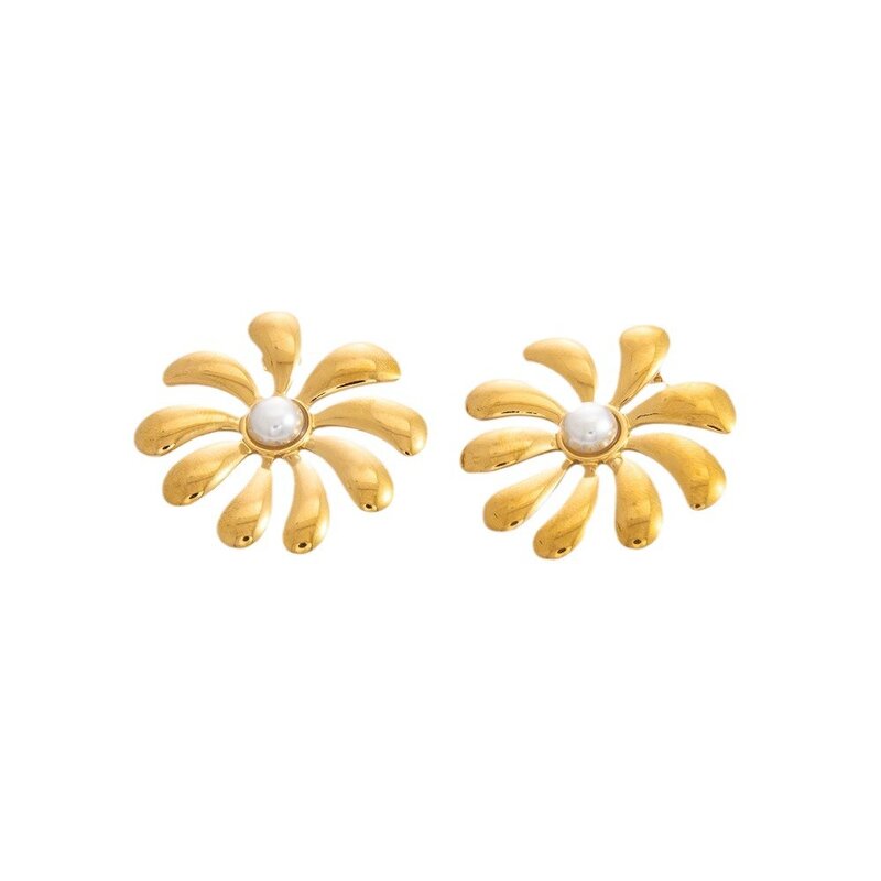 Stainless Steel Flower Stud Earrings Manufacturer - 18K Gold Plated Pearl Fashionable Jewelry