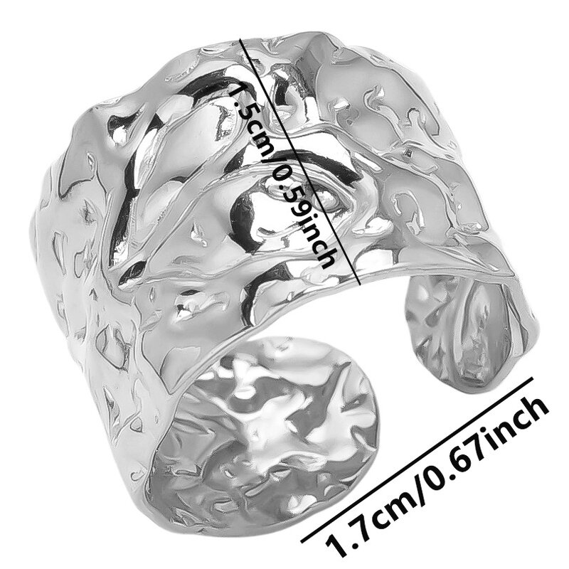 Stainless Steel Wide Ring Manufacturer - Geometric Liquid Wrinkles Exaggerated Concave Convex Pattern Couples Trendy Waterproof Jewelry