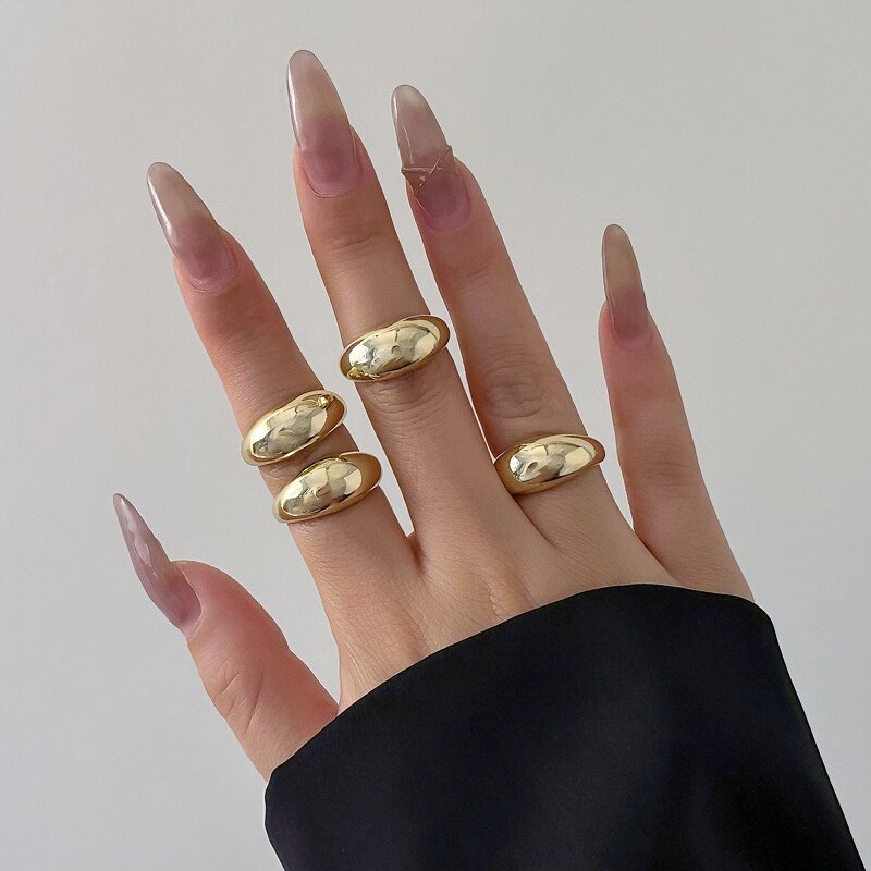 Stainless Steel Water Drop Ring Manufacturer - European American High-Grade Retro Geometric Women Children's Personality Gold Plated