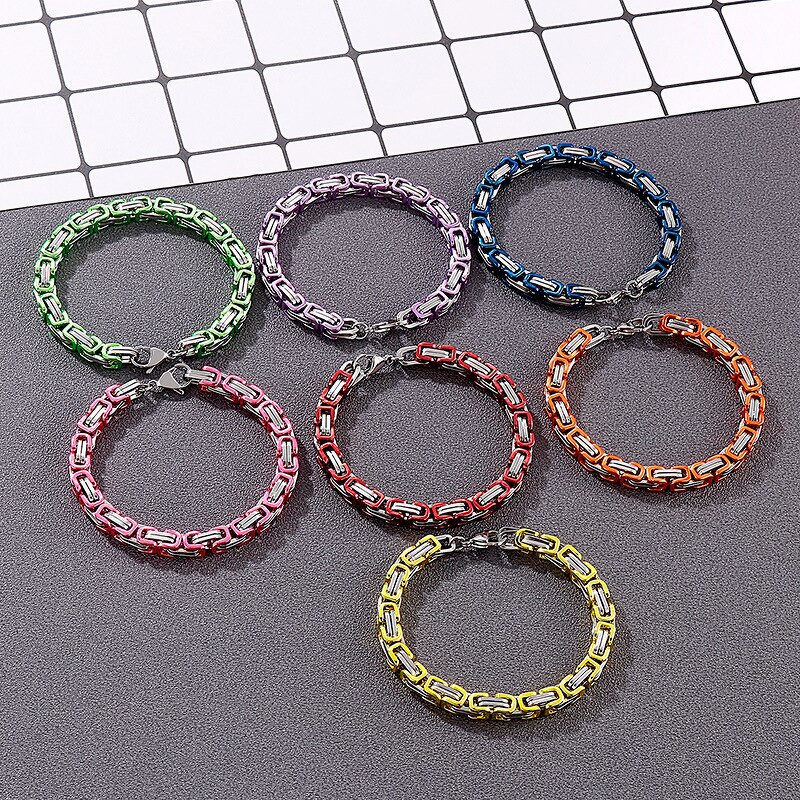 Stainless Steel Chain Necklace Manufacturer - Linsa Luxury 6mm Byzantine & Cuban Link for Men Colorful Designer Titanium Fine Jewelry