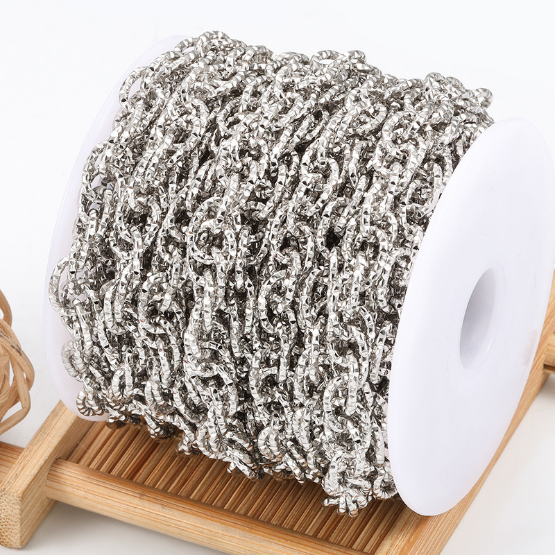 Stainless Steel Link Chain Manufacturer - By Meter Double Weave Embossed Unisex Necklace/Bracelet Geometric Shape Shiny & Trendy for DIY