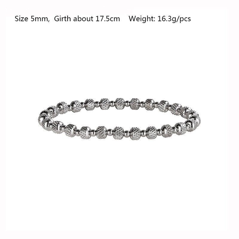 Stainless Steel Spacer Bead Bracelet Manufacturer - Wholesale No Fade Color Shiny Silver Color Textured Round Ball Elastic