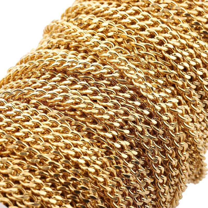 Stainless Steel Cuba Chain Necklace Manufacturer - 50meters/Roll 6mm Wide Non Tarnish 18K Gold Plated Minimalist Chopin Loose