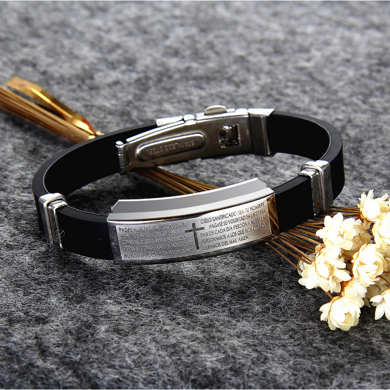 Stainless Steel Cross Bracelets Manufacturer - Christian Women Men Rubber Religion Accessories Jewelry Engraved Bangle Wholesale