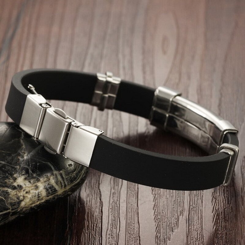 Silicone Cross Bracelet Manufacturer - Top Quality Engravable Religious Jewelry Cuff Bangle Stainless Steel Cuff Rubber for Men