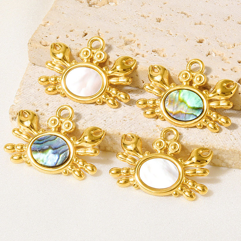 Stainless Steel Marine Series Pendant Manufacturer - 304 Punk Style Seahorse Crab Goldfish Natural Shell 18K Gold Plated DIY Necklace Jewelry