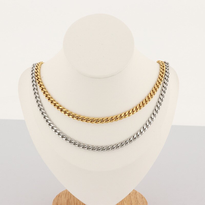 Stainless Steel Cuban Link Chain Manufacturer - 5mm Width Fashion Jewelry 18k Gold Wholesale Diy Making Europe Popular Bracelets Necklace Men